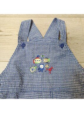Vtg Carters Blue Gingham Print Underwater Critters Embroidery Sz 24 Months